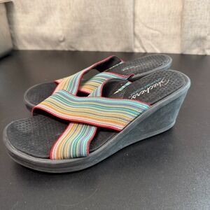 Skechers Wedge Sandals Womens 7 Multicolor Stretch Woven Rainbow‎ Memory Foam